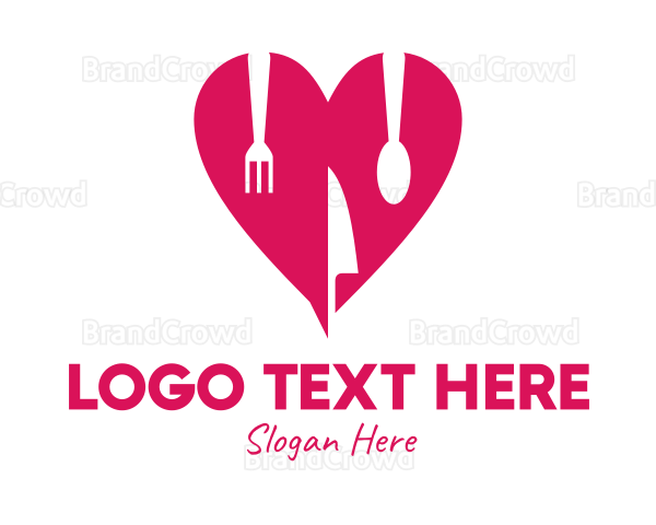 Pink Heart Utensil Restaurant Logo