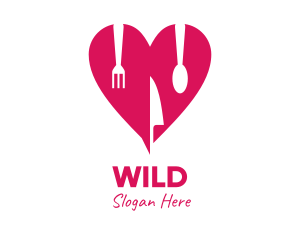 Pink Heart Utensil Restaurant Logo