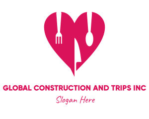 Pink Heart Utensil Restaurant logo design