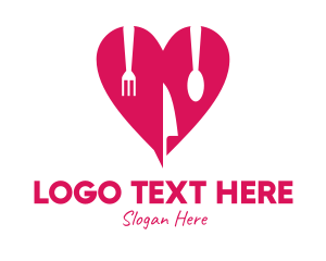 Romantic - Pink Heart Utensil Restaurant logo design