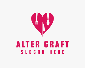 Pink Heart Utensil Restaurant logo design