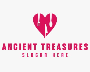 Pink Heart Utensil Restaurant logo design