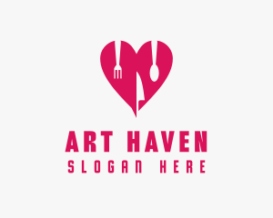 Pink Heart Utensil Restaurant logo design