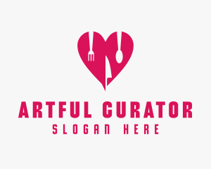 Pink Heart Utensil Restaurant logo design