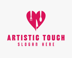 Pink Heart Utensil Restaurant logo design