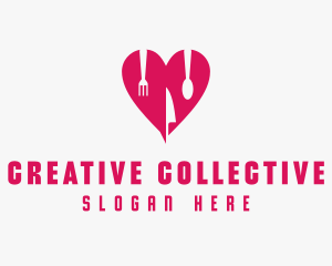 Pink Heart Utensil Restaurant logo design