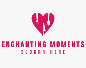 Pink Heart Utensil Restaurant logo design