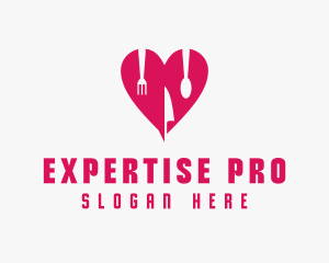 Pink Heart Utensil Restaurant logo design