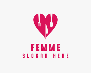 Pink Heart Utensil Restaurant logo design