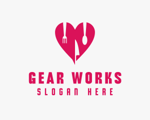 Pink Heart Utensil Restaurant logo design