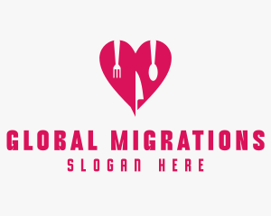 Pink Heart Utensil Restaurant logo design