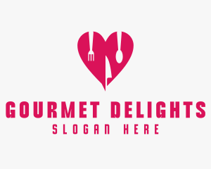 Pink Heart Utensil Restaurant logo design