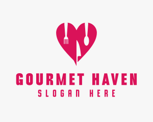 Pink Heart Utensil Restaurant logo design