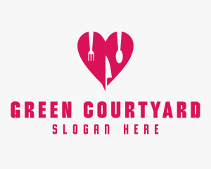 Pink Heart Utensil Restaurant logo design