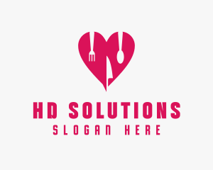 Pink Heart Utensil Restaurant logo design