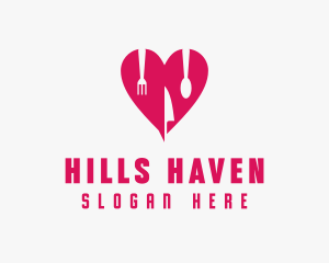 Pink Heart Utensil Restaurant logo design