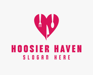 Pink Heart Utensil Restaurant logo design