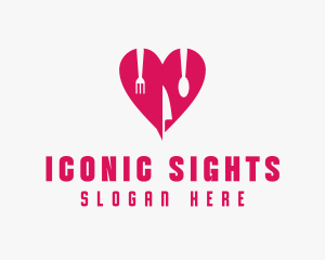 Pink Heart Utensil Restaurant logo design