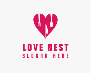 Valentines - Pink Heart Utensil Restaurant logo design