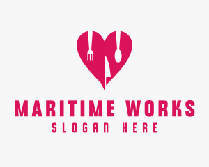 Pink Heart Utensil Restaurant logo design