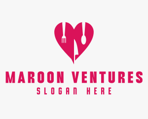 Pink Heart Utensil Restaurant logo design