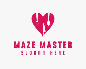 Pink Heart Utensil Restaurant logo design