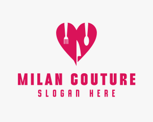 Pink Heart Utensil Restaurant logo design