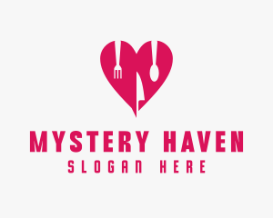 Pink Heart Utensil Restaurant logo design