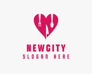 Pink Heart Utensil Restaurant logo design