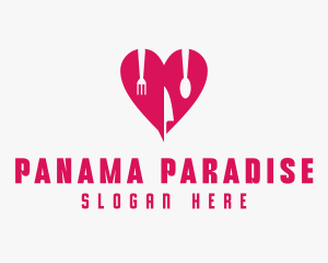 Pink Heart Utensil Restaurant logo design