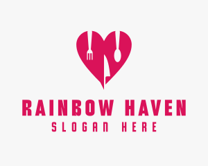 Pink Heart Utensil Restaurant logo design