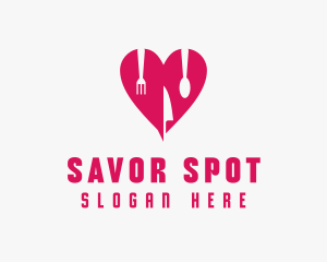 Pink Heart Utensil Restaurant logo design