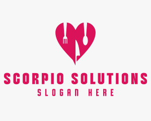 Pink Heart Utensil Restaurant logo design