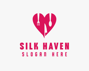 Pink Heart Utensil Restaurant logo design