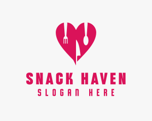 Pink Heart Utensil Restaurant logo design