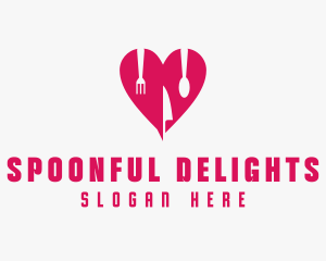 Pink Heart Utensil Restaurant logo design