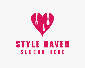 Pink Heart Utensil Restaurant logo design