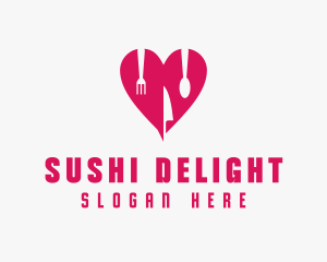 Pink Heart Utensil Restaurant logo design