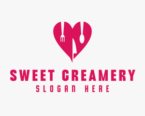 Pink Heart Utensil Restaurant logo design