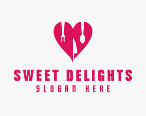 Pink Heart Utensil Restaurant logo design