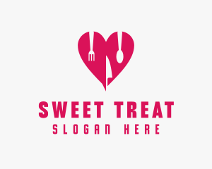 Pink Heart Utensil Restaurant logo design