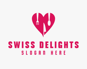 Pink Heart Utensil Restaurant logo design