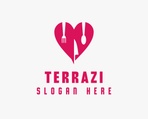 Pink Heart Utensil Restaurant logo design