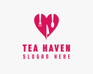 Pink Heart Utensil Restaurant logo design