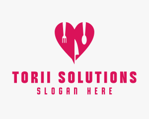 Pink Heart Utensil Restaurant logo design