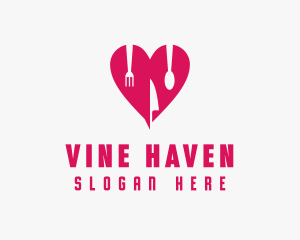 Pink Heart Utensil Restaurant logo design