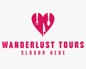 Pink Heart Utensil Restaurant logo design