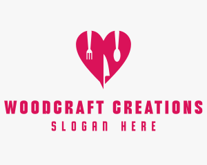 Pink Heart Utensil Restaurant logo design