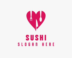 Pink Heart Utensil Restaurant logo design