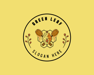 Leaf Beehive Honey Dipper logo design